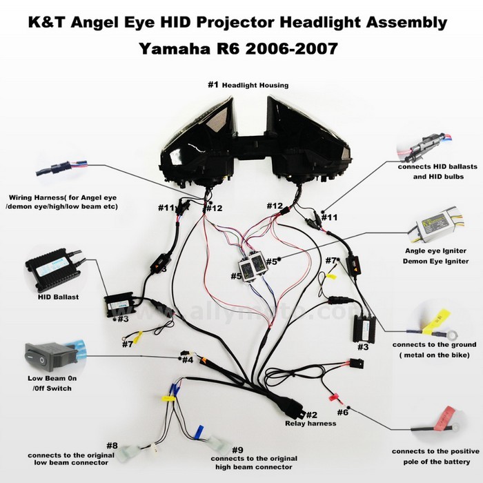 035 Headlight Yamaha Yzf R6 2006 2007 Hid Dual Led Angel Halos Eye Light-6